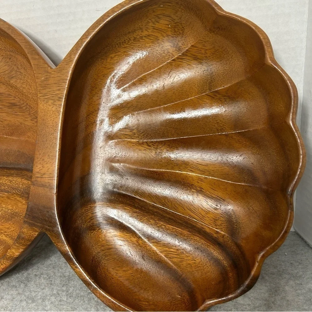 Large Vintage Monkey Pod Tray Two Section Brown Philippines Unique Design
